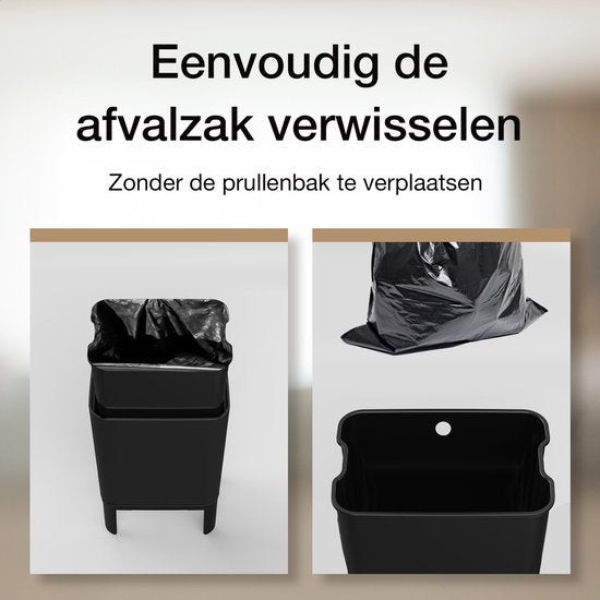 Loftey Mülleimer - Druckknopf-Deckel - 2 Fächer - 2x30L - Schwarz