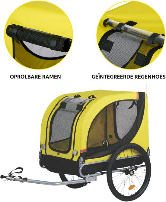 Dunlop Hundefahrradanhänger - Fahrradanhänger für Hunde bis zu 40 KG - Fahrradanhänger Gepäck - Fahrradanhänger mit Reflektoren und verstellbarem Regenschutz - Hundefahrradanhänger - Hundeanhänger - Gelb