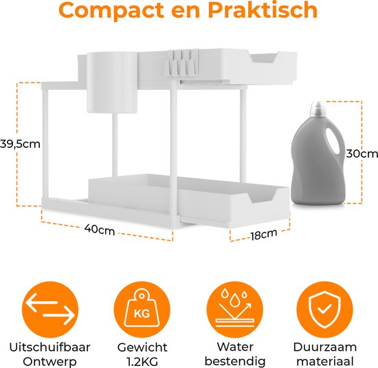 Posity Sink Cabinet Organizer - Kitchen Cabinet Organizer - Sliding Drawer - Cabinet Organizer - Bathroom Organizer - Countertop Organizer - 2 Pull-out Drawers - White