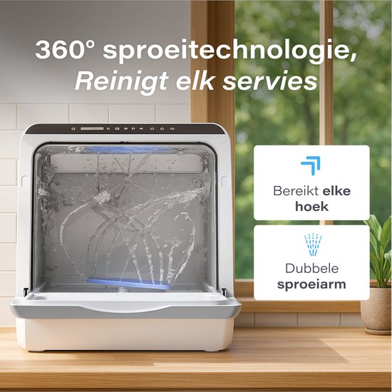Skoov Mini-Geschirrspüler mit Wassertank - 5 Gedecke - 6 Spülprogramme - 45cm - Kleiner schmaler freistehender Geschirrspüler - Camping - Weiß