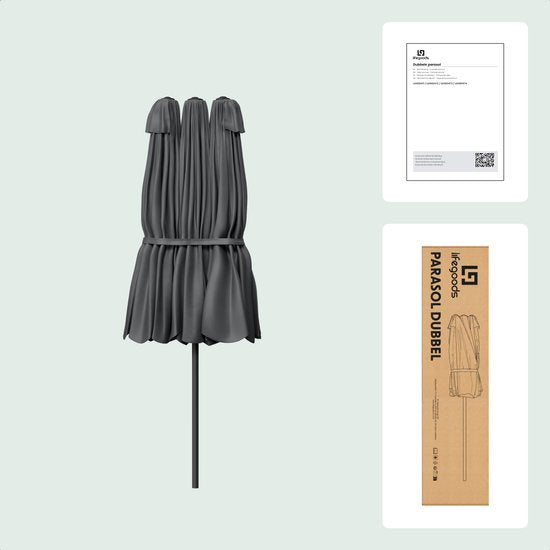 LifeGoods Doppelter Sonnenschirm - Garten - 220x400cm - bis zu 8 Personen - Wasserdicht - UPF50+ - Dunkelgrau