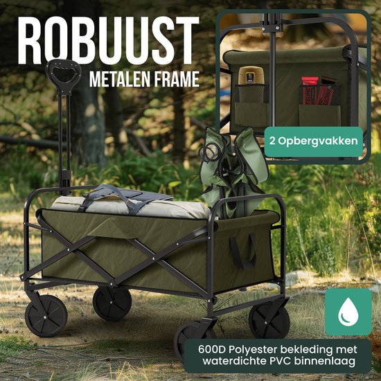 Avalo Bolderkar faltbar - Bis zu 90KG Ladekapazität - 80L - 80x47x49 CM - 360º Räder - Bolderwagen / Bolderwagen / Strandwagen / Trekkingwagen / Faltbarer Bolderkar - Für Strand - Grün