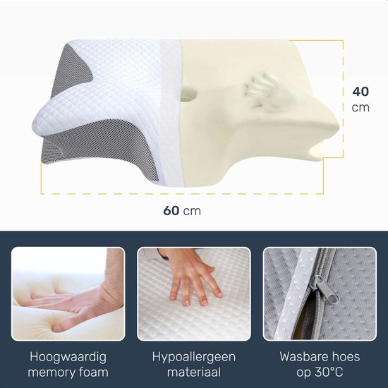 Alyze Anti-Schnarch-Kissen - Für jede Schlafposition - Ergonomisch & orthopädisch - Memory-Schaum - 60x40 cm
