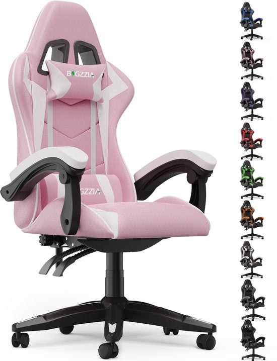 Bigzzia Gaming-Stuhl – Ergonomischer Bürostuhl aus PU-Leder – Höhenverstellbar – Mit Lendenkissen und Kopfstütze – Bequemer Gaming-Stuhl für Erwachsene – Für Mädchen und Jungen