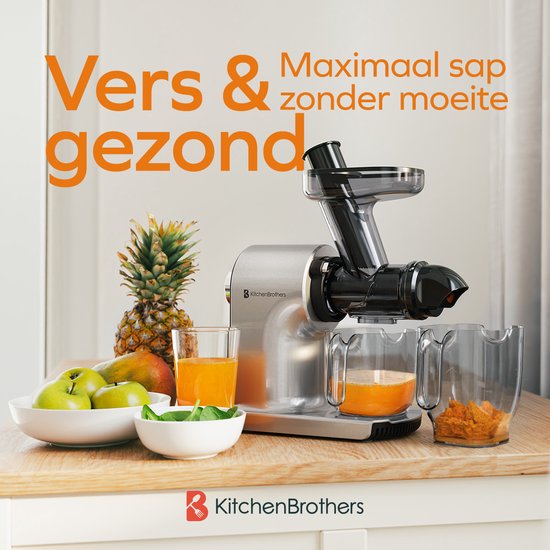KitchenBrothers Slowjuicer - Kompakt - Saftpresse - Gemüse- und Obstpresse - 45 mm - 500 ml - Grau