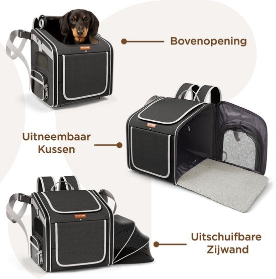 Trevopet® Hundefahrradkorb - 4-in-1 Fahrradkorb Hund, Tragetasche, Rucksack & Autositz - Geeignet für Elektrofahrräder - Für Hunde bis zu 8 kg - Schwarz