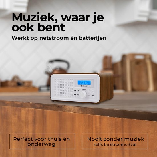Denver DAB-Radio - Retro-Radio - FM-Radio - Küchenradio - Tragbares Radio - Batterien & Netzanschluss - DAB30DW