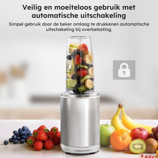 Blender To Go - 6-teiliges Set - Smoothie Maker - Mixer - 2x 800ml Trinkbecher - 1200W - spülmaschinenfest - BPA-frei - tragbarer Mixer - Silber - von Saaf