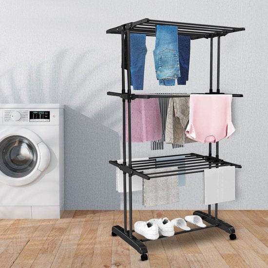 Vonia Wäscheständer - Wäscheständer - Trockenturm - Wäscheturm - 3 Lagen - faltbar - 72x50x172 cm - Schwarz