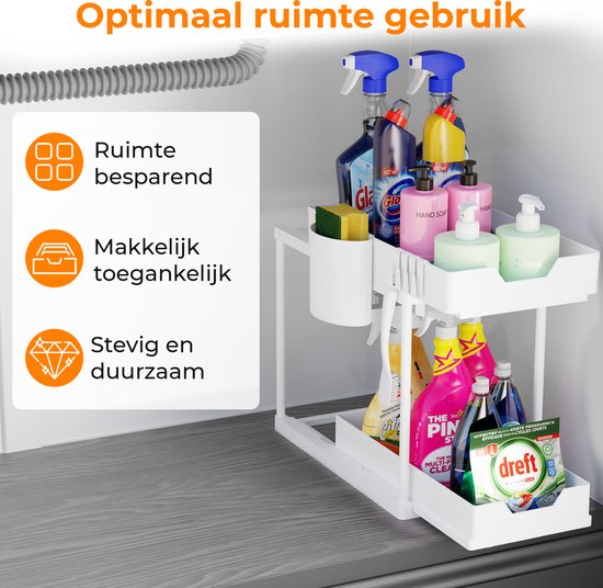 Posity Sink Cabinet Organizer - Kitchen Cabinet Organizer - Sliding Drawer - Cabinet Organizer - Bathroom Organizer - Countertop Organizer - 2 Pull-out Drawers - White