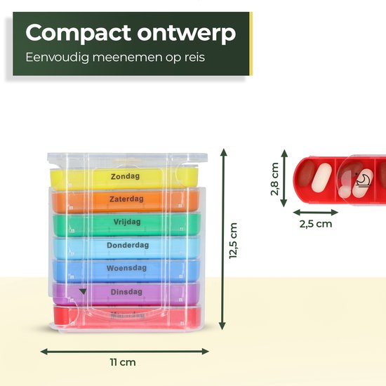 Gandria Pillenbox 7 Tage - Stapelbare Medizinbox mit 28 Fächern - 4 Fächer pro Tag - 7 Farben