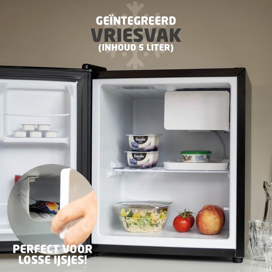 BREND BR-2241 Mini-Kühlschrank mit Gefrierfach - 42 + 5 Liter - Kühlschrank mit Gefrierfach - LED-Beleuchtung - Schwarz - Ideal für Büro, Camping und Schlafzimmer
