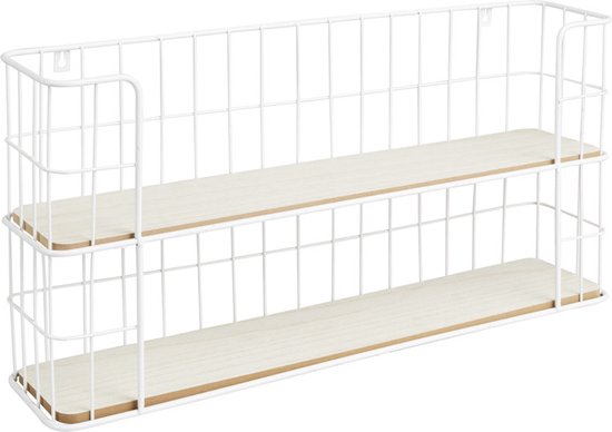 Lifa Living - Malaga Wandregal - Industrielles Bäckergestell - Rechteckiges Gewürzregal - Weiß - Metall & MDF Holz - Wandregal für Wohnzimmer, Schlafzimmer und Büro - 66,5 x 14,3 x 33,6 cm