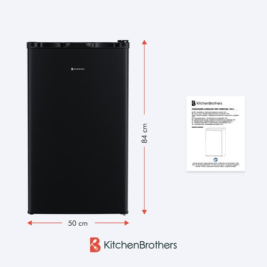 KitchenBrothers Kühlschrank - 88L Kühlfach - 14L Gefrierfach - Eisfach - Frigo - Freistehend - Schwarz