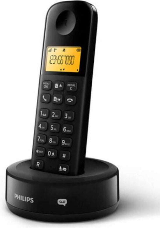 Philips Telefon D2602B/01 – 1,6-Zoll-Grafikdisplay – 16 Stunden Gesprächszeit – Anrufer-ID – Schnellwahltasten – Freistehendes Mobilteil mit Lautsprecher – Schwarz