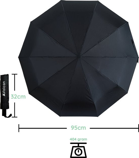 Volcan Storm Umbrella Foldable - Regenschirme - Faltbar - Ø 110 cm - Winddicht bis zu 100km p/h - Großer Regenschirm - Automatik - Schwarz