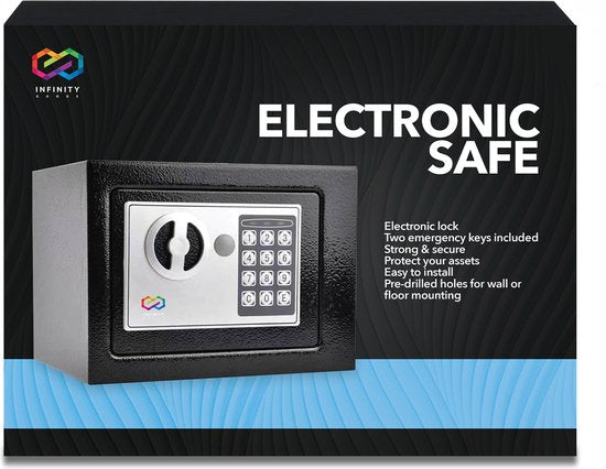 Infinity Goods Safe - Elektronisch - Zahlenschloss - 2 Notschlüssel - Verschlüsse - Verankerung - Sicherheitsschloss - 23x17x17 cm