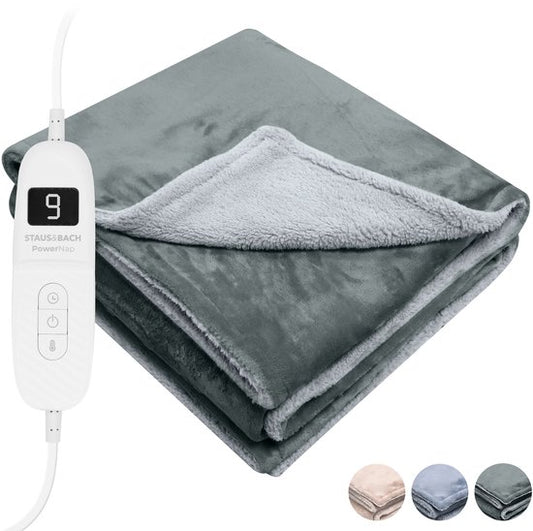 STAUS&BACH Heizdecke 3XL - 2 Personen Oberdecke - Doppelseitige Fleece Sherpa - Anthrazitgrau - 180x160 cm - Grau