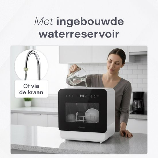 Skoov Mini-Geschirrspüler mit Wassertank - 5 Gedecke - 6 Spülprogramme - 45cm - Kleiner schmaler freistehender Geschirrspüler - Camping - Weiß