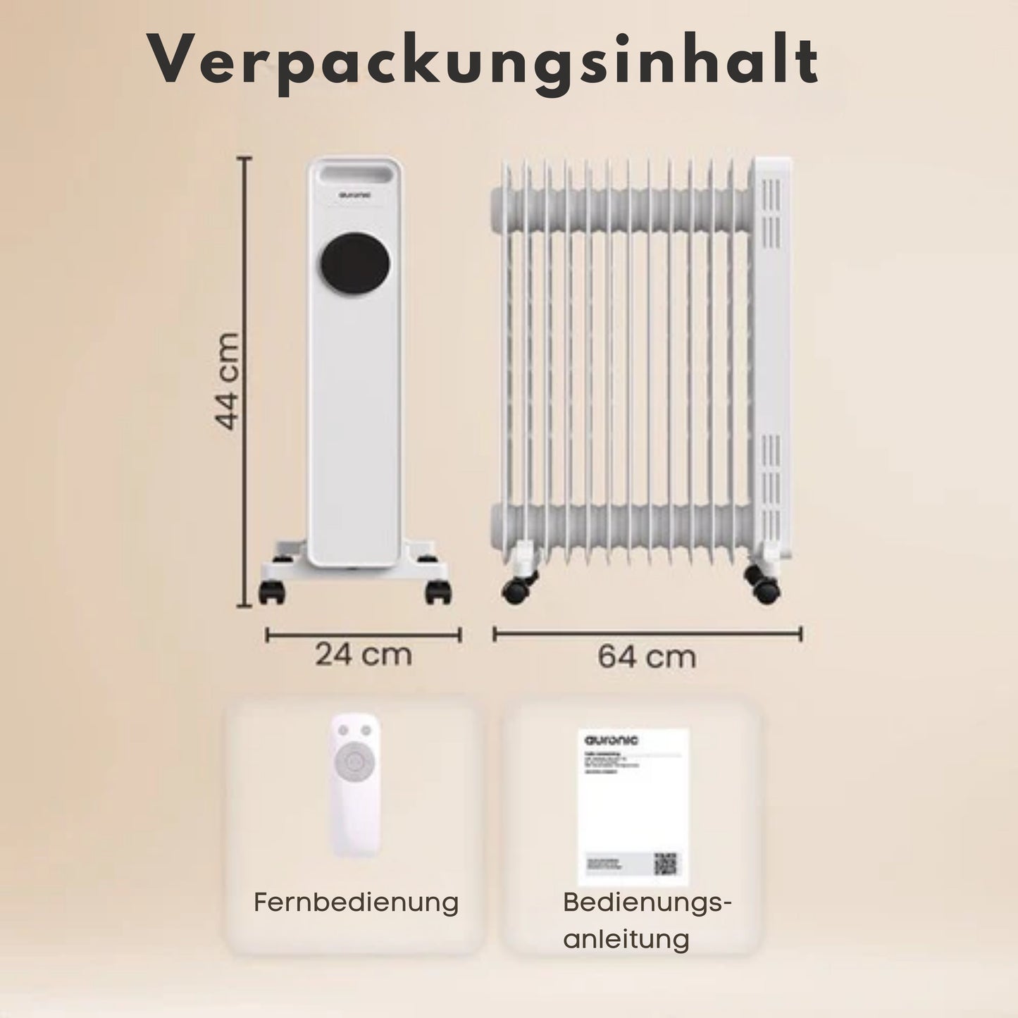 Auronic Ölradiator - 2500W - 3 Heizstufen - Mit Timerfunktion - Weiß