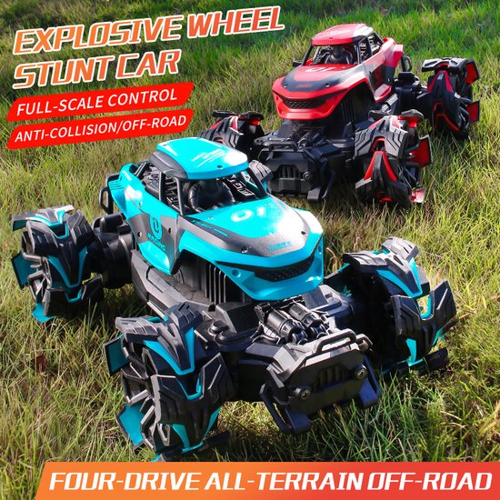 Monster Truck Explosive Wheels Stunt Car Fahrzeug - 2 Batterien - rot