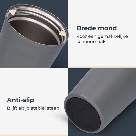 Castagnola Thermos Cup - Kaffeebecher To Go - Reisebecher für Kaffee und Tee - Teebecher - 380 ML - Edelstahl - Grau