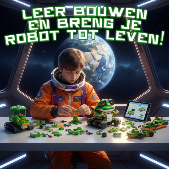 Qualitá® Roboterbaukasten 5 in 1 - Lernspielzeug - Roboterspielzeug - Roboterbaukasten - MINT-Spielzeug - Programmieren für Kinder - Interaktives Spielzeug - 736 Teile - 7-9 Jahre