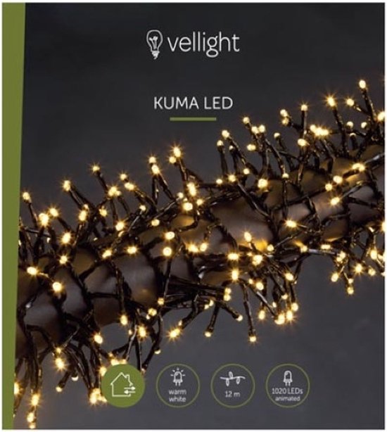 Kuma LED, Lichtgirlande, 12 m, 1020 LEDs, warmweiß, schwarzes Kabel, für den Innen- und Außenbereich, Modulator, 24 V