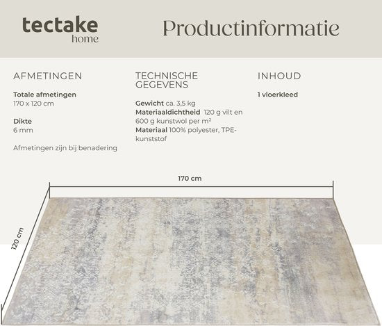 tectake - Teppich im Vintage-Design - Dalia - Niederflorteppich für Wohnzimmer, Kinderzimmer, Schlafzimmer oder Flur - Waschbar - Div. Größe - 120x170cm - beige