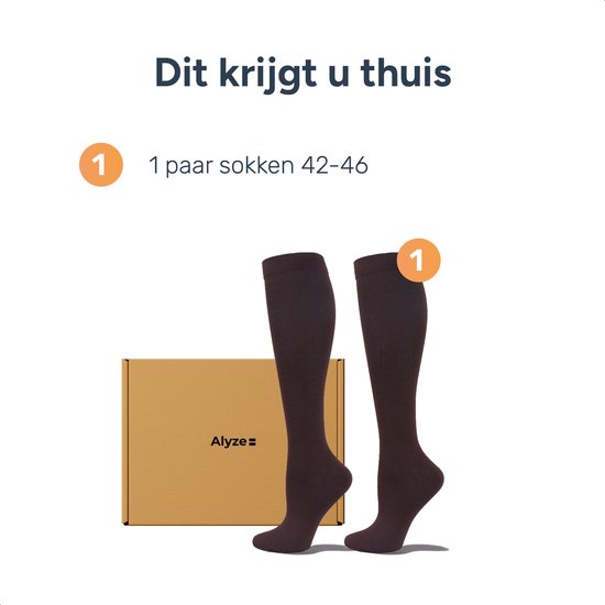 Alyze Kompressionsstrümpfe - Größe 43-46 - Neuropathiesocken - Medizinische Stützstrümpfe - Diabetes - Bett - Schlafsocken - Durchblutung & Laufen - Schwarz - Hoch