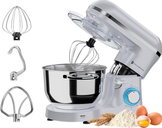 KitchenBrothers Küchenmaschine - Küchenroboter - 6.2L - Mixer mit Rührschüssel - Küchenmixer - 2000W - Perlweiß