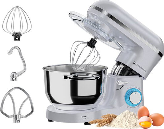 KitchenBrothers Küchenmaschine - Küchenroboter - 6.2L - Mixer mit Rührschüssel - Küchenmixer - 2000W - Perlweiß