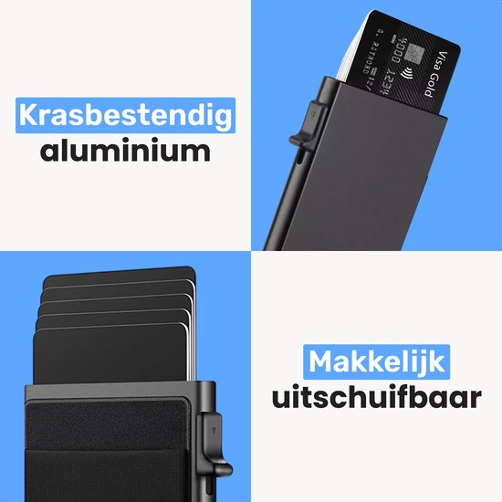 Kartenhalter für 10 Karten - Sicher - Erweiterbar - RFID-Schutz - Karte - Geldbörse - Aluminium - Männer - Für Männer und Frauen - Kartenhalter - Schwarz