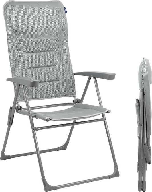 TRVLMORE Campingstuhl - 7 Positionen - Komfortabler Campingstuhl - 120 kg Belastbarkeit - Liegeposition - Klappstuhl - Klappstuhl - Grau