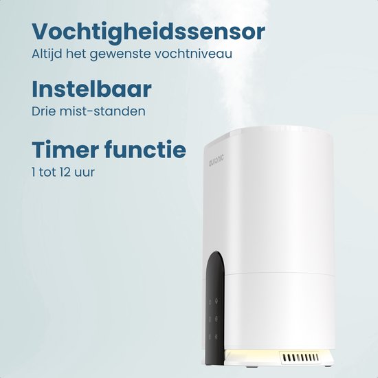 Auronic Luftbefeuchter - 4 Liter - 40m2 - Geeignet für Wohnzimmer, Büro, Schlafzimmer, Babyzimmer und mehr - Mit Aromatherapie - BPA-frei - Weiß