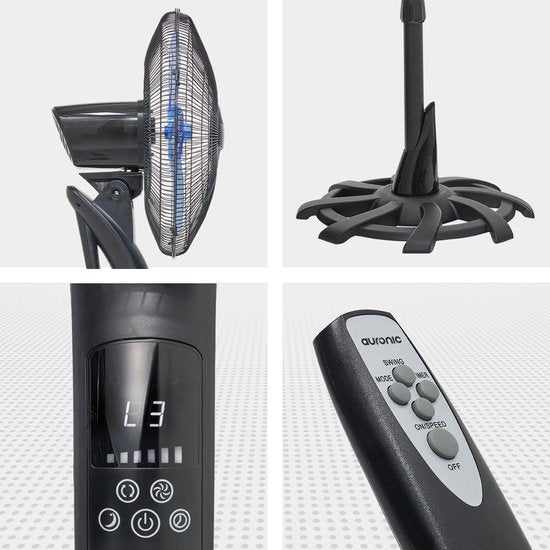 Auronic Stativventilator - Standventilator mit Fernbedienung - Timer - 50W - 53dB - Schwarz