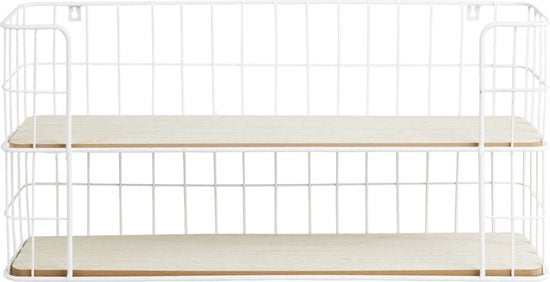 Lifa Living - Malaga Wandregal - Industrielles Bäckergestell - Rechteckiges Gewürzregal - Weiß - Metall & MDF Holz - Wandregal für Wohnzimmer, Schlafzimmer und Büro - 66,5 x 14,3 x 33,6 cm