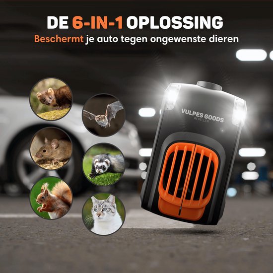 Vulpes Goods® Abschreckung - Marderabschreckung - Steinmarderabschreckung - Marderjäger - Indoor & Outdoor - Automatische Frequenzen & Blitzlichter - USB & Autobatterie - Marder, Mäuse & Ratten - PRO V2 - 2 Stück