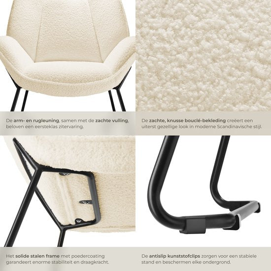 tectake Lounge Chair - Runder Sessel - Teddy Chair - Polstersessel - Bouclé-Polsterung - Plüsch-Lesesesessel - Skandinavischer Stil - cremeweiß
