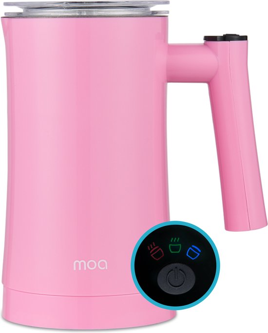 MOA Elektrischer Milchaufschäumer - 3-in-1 - Handlicher Milchaufschäumer - 330 ML - Für Cappuccino - Milchschneebesen - Pink