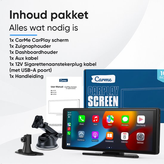 CarMe CarPlay Bildschirm - 10 Zoll - Apple CarPlay & Android Auto (Wireless) - Touchscreen - Navigationssystem
