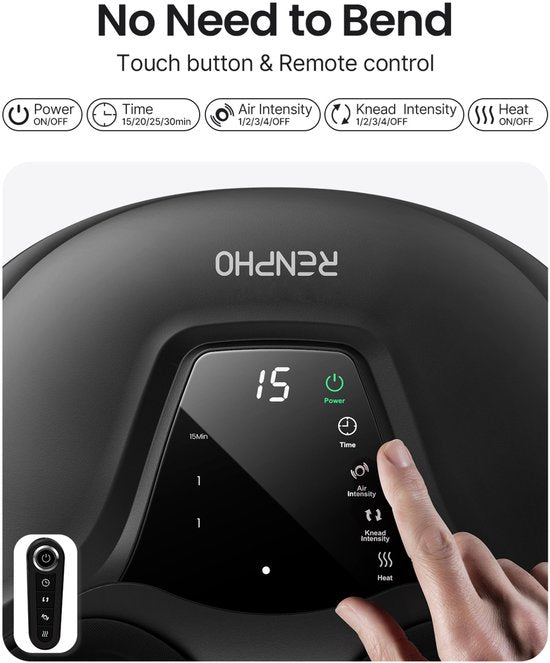 RENPHO Shiatsu-Fußmassagegerät FM058R - Kompaktes Design - Wärmefunktion - Einstellbare Intensität - mit Fernbedienung - Schwarz