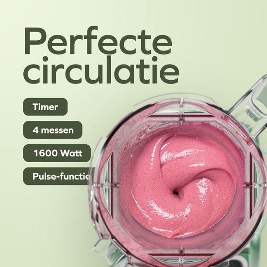 KitchenBrothers Power Blender - 1600W - 2L - Smoothie Maker - Eiszerkleinerer - Pastellgrün