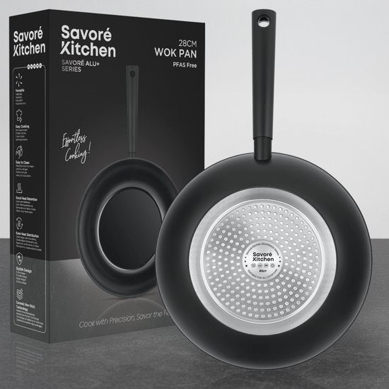Savore Kitchen Wokpfanne Ø 28 cm - Induktion - PFAS frei - Keramische Antihaftbeschichtung - Wokpfanne - Wokpfannen
