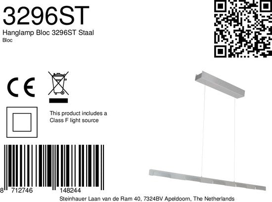 Steinhauer - Pendelleuchte - Bloc - Stahl - Glas Metall - Designleuchte - LED - 3296ST