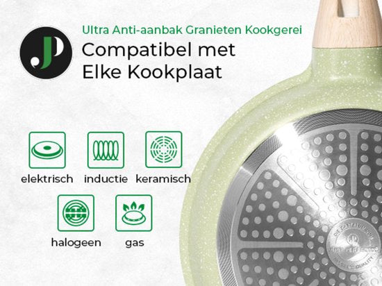 Just Perfecto 21-teiliges Induktionspfannenset - Grünes Pfannenset mit Deckel für Gas und Induktion - PFAS frei - Kalte Griffe