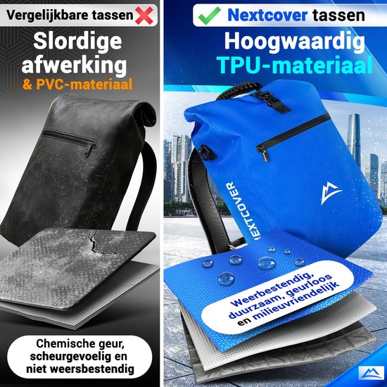 Nextcover 3in1 Fahrradtasche Single für Gepäckträger [PVC frei] | Wasserdichte Fahrradtasche, Rucksack und Umhängetasche 25L | Ideal für Laptop und Wocheneinkauf | Fahrradtasche Single | Fahrradtaschen