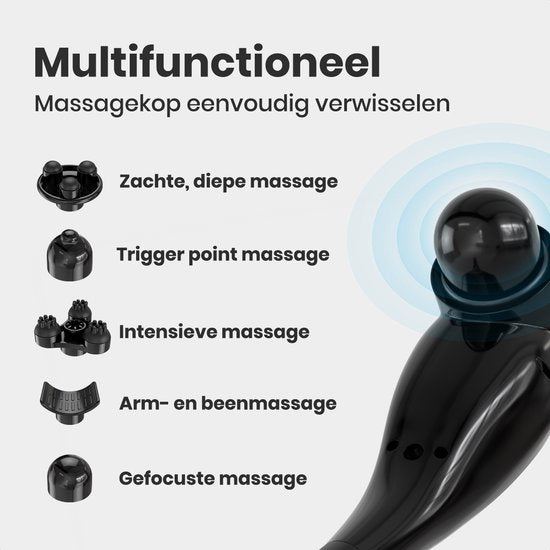 Auronic Massagegerät - Nacken und Rücken - Kabellos - 5 Aufsätze - Schwarz/Grau
