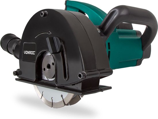 VONROC - Mauernutfräse - Inkl. 2 Diamantscheiben & Aufbewahrungstasche - Schlitzmaschine - 1700W - Ø150MM - schwarz/grün