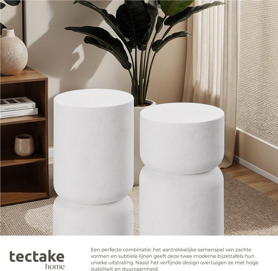 tectake® Beistelltisch Amine – Ø 28 x 54,5 cm - Set mit 2 Beistelltischen – Couchtisch aus robustem Magnesiumoxid in Steinoptik – Tisch für Wohnzimmer, Schlafzimmer oder Büro – Tragkraft 15 kg pro Tisch – Inklusive Bodenschonern